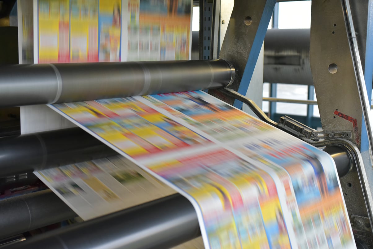roll offset print machine in a large print shop for production of newspapers & magazines