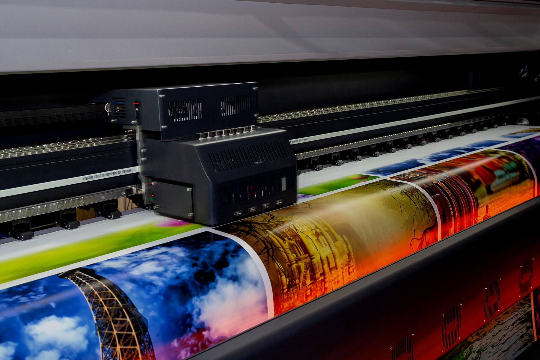 Large format printing machine in operation. Industry